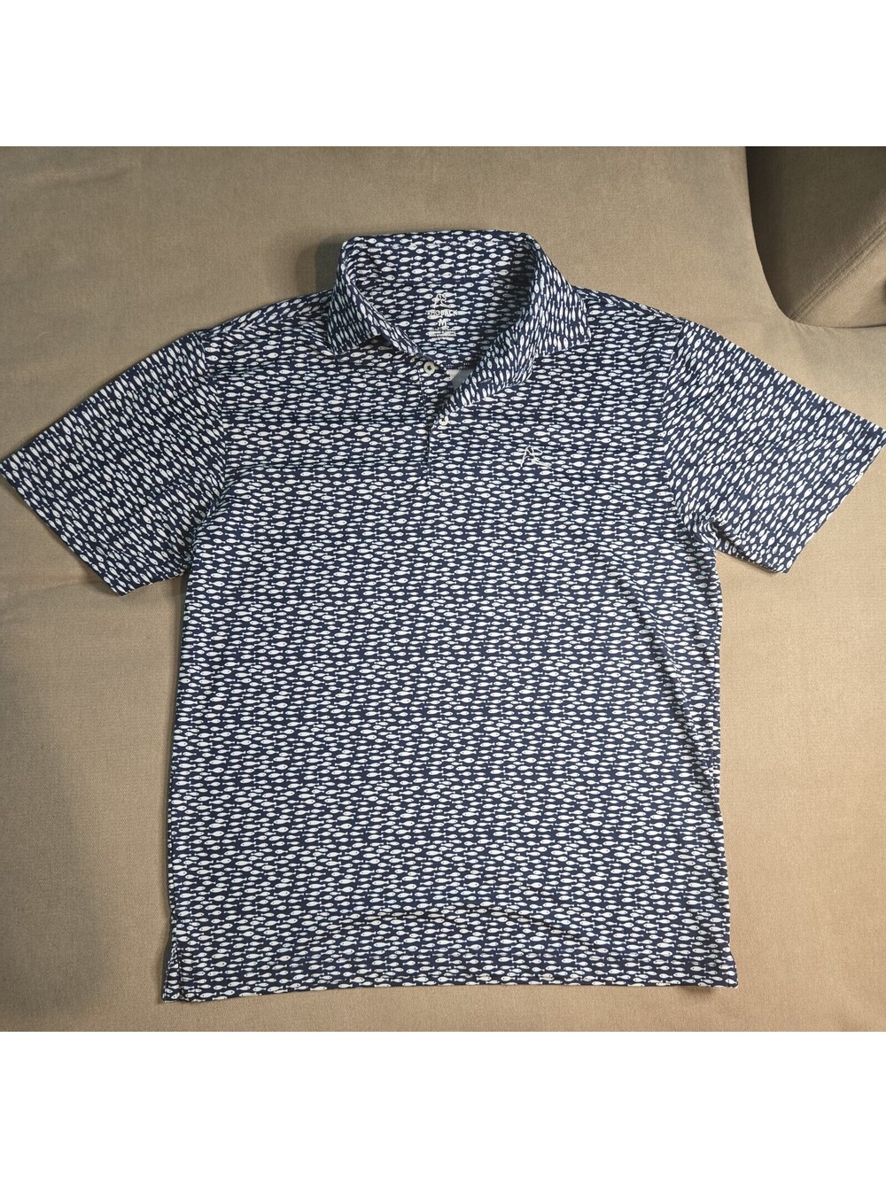 Rhoback Mens Polo Medium Navy Rainbow Trout Golf Fishing Performance Gorpcore